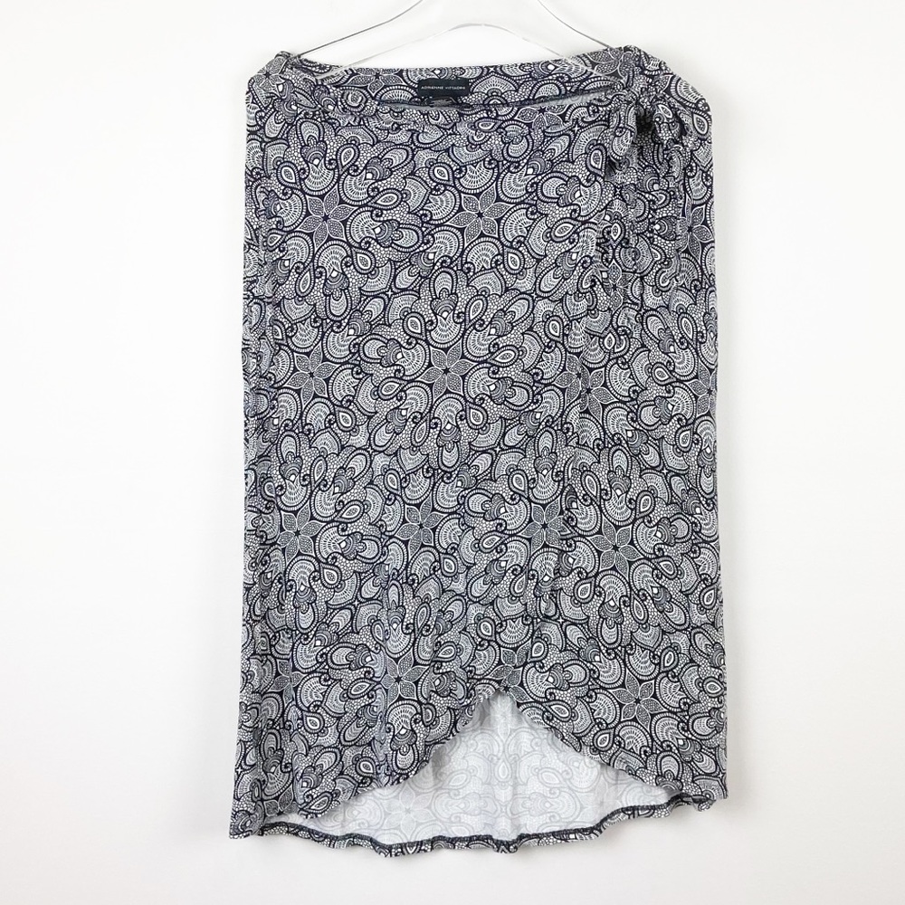 Adrienne Vittadini Paisley Wrap Skirt Black White